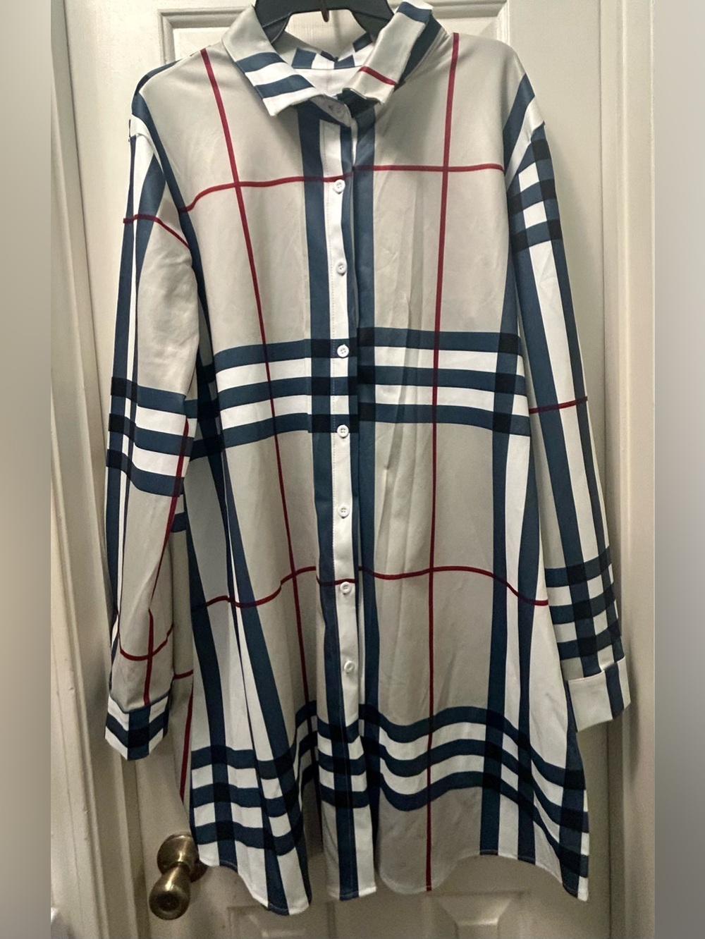 New! Designer Inspired Plaid Button-Up Shirt Dress